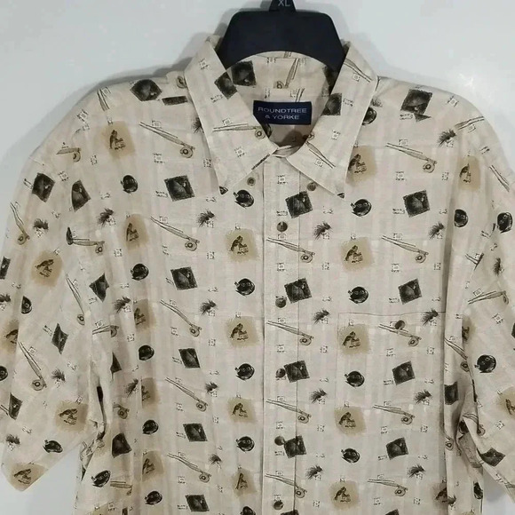 {Roundtree & Yorke} Mens Fishing Novelty Print Button-Down Casual Shir - Picture 6 of 13